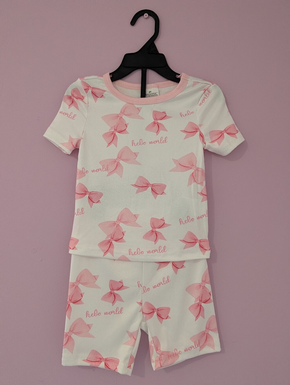 Kids Pink Bow Print Pajama Set - SIZE 2 NEW